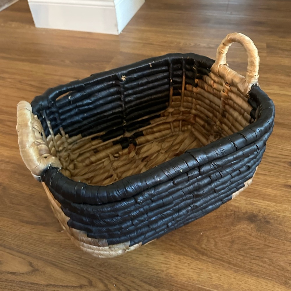 Black and tan woven basket